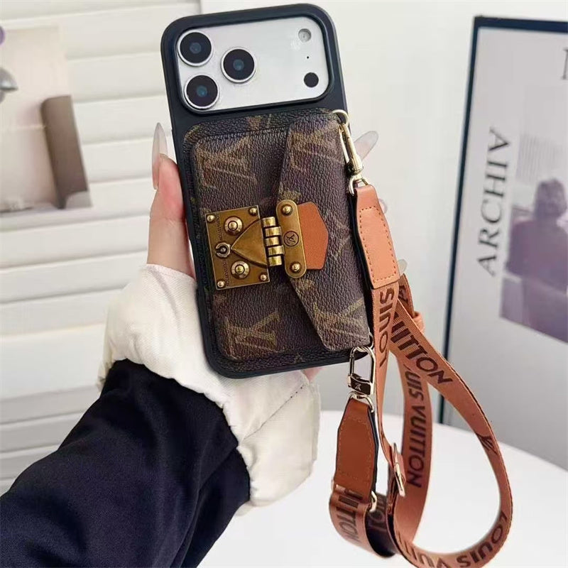 Luxury Lock Card Crossbody iPhone Case for iPhone 17 – Designer Monogram Style