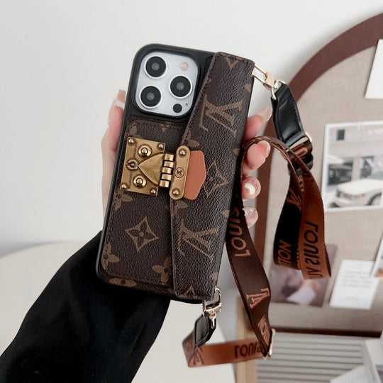 Luxury Lock Card Crossbody iPhone Case for iPhone 17 – Designer Monogram Style