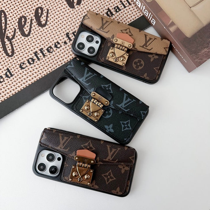 Luxury Lock Card Crossbody iPhone Case for iPhone 17 – Designer Monogram Style
