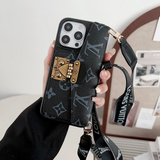 Luxury Lock Card Crossbody iPhone Case for iPhone 17 – Designer Monogram Style