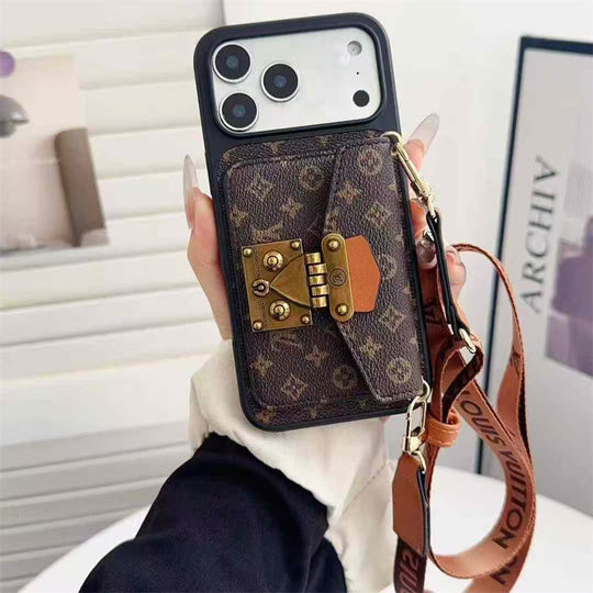 Luxury Lock Card Crossbody iPhone Case for iPhone 17 – Designer Monogram Style