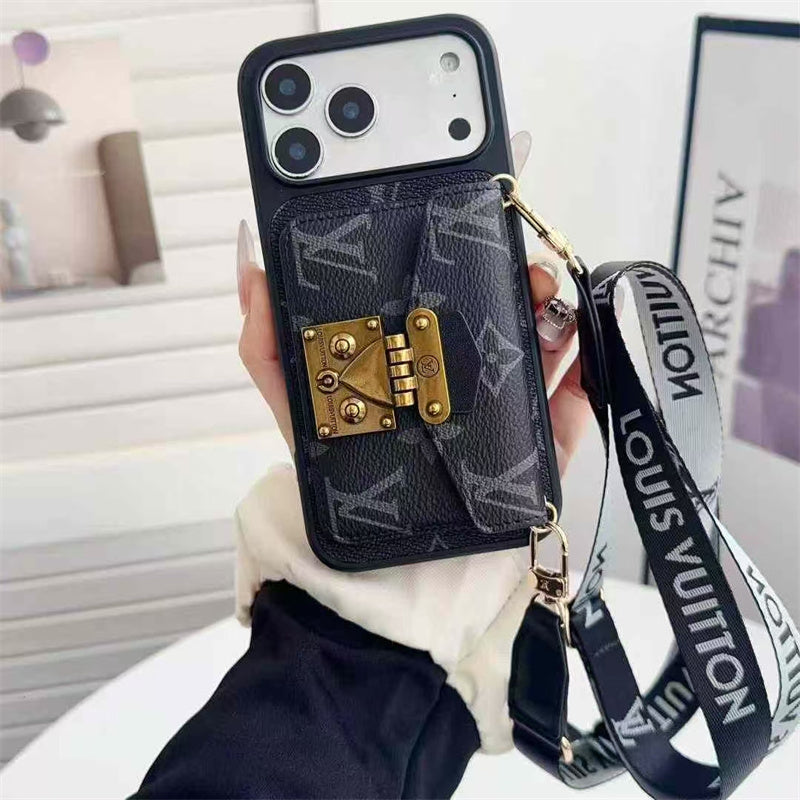 Luxury Lock Card Crossbody iPhone Case for iPhone 17 – Designer Monogram Style