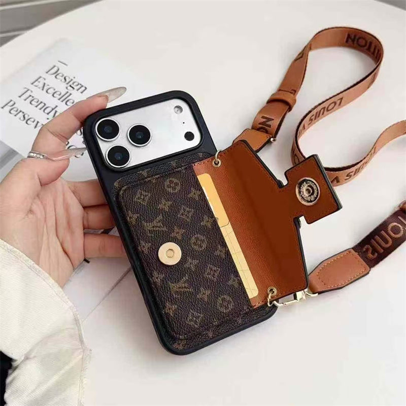 Luxury Lock Card Crossbody iPhone Case for iPhone 17 – Designer Monogram Style