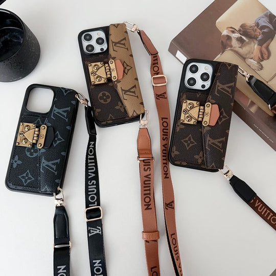 Luxury Lock Card Crossbody iPhone Case for iPhone 17 – Designer Monogram Style