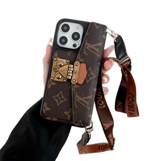 Luxury Lock Card Crossbody iPhone Case for iPhone 17 – Designer Monogram Style