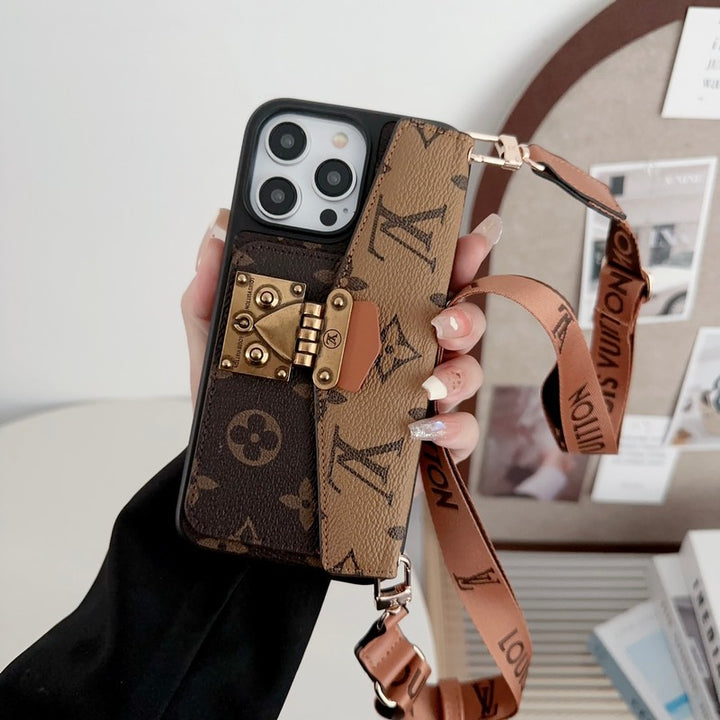 Luxury Lock Card Crossbody iPhone Case for iPhone 17 – Designer Monogram Style