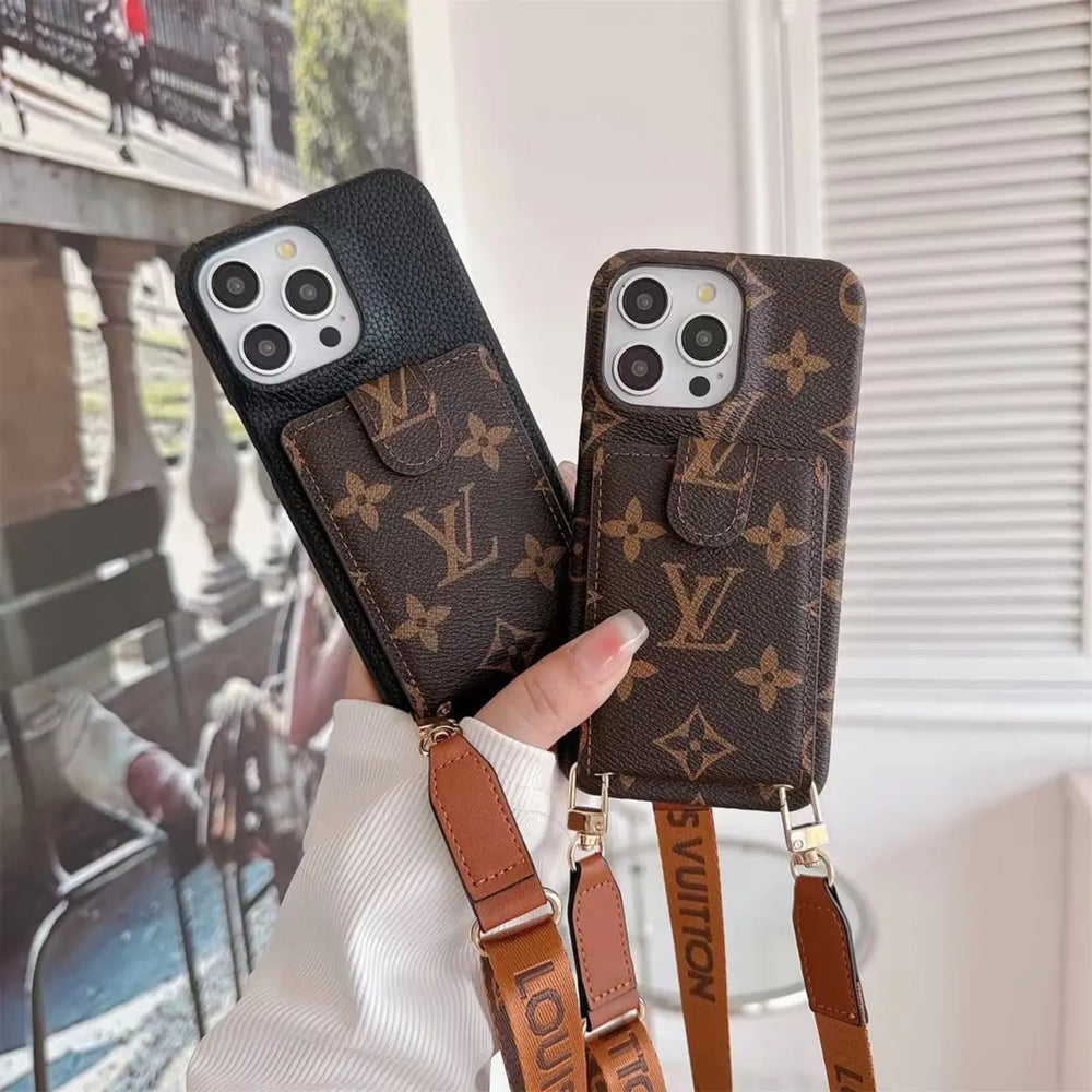 Luxury iPhone Case with Card Holder & Detachable Lanyard – iPhone 17 Designer Protection