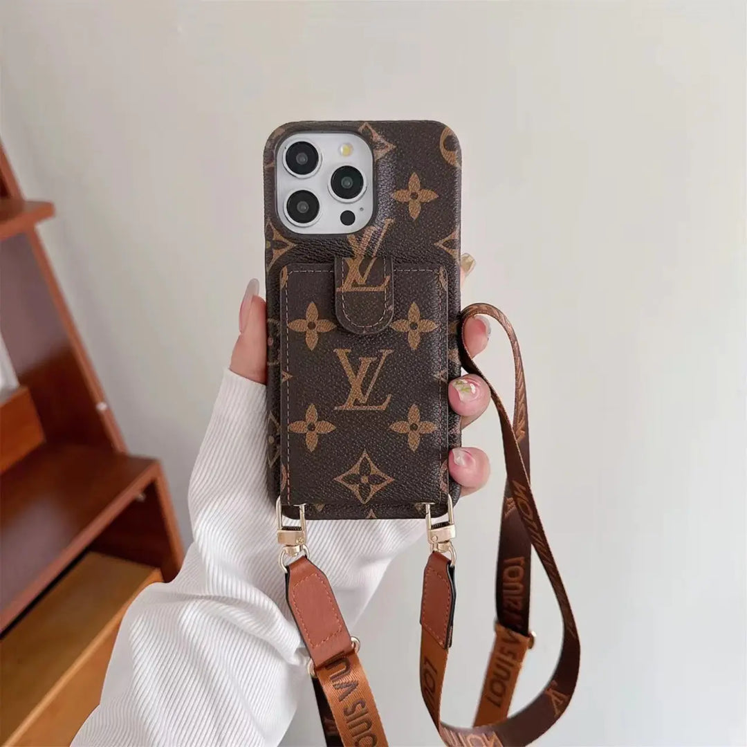 Luxury iPhone Case with Card Holder & Detachable Lanyard – iPhone 17 Designer Protection