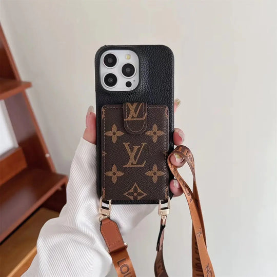 Luxury iPhone Case with Card Holder & Detachable Lanyard – iPhone 17 Designer Protection