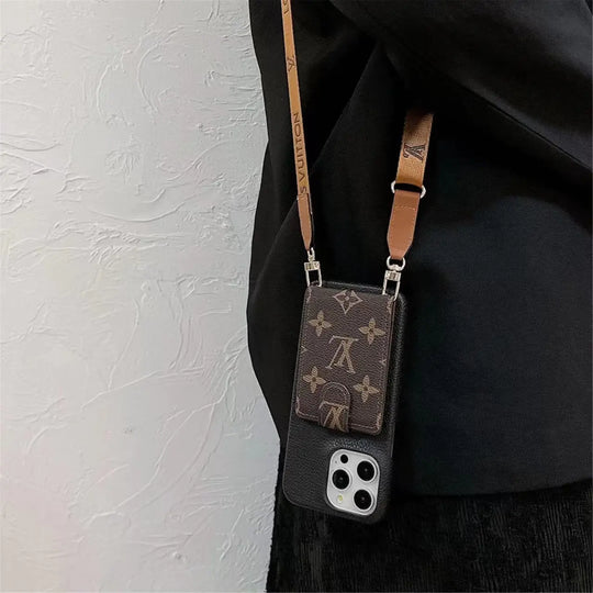 Luxury iPhone Case with Card Holder & Detachable Lanyard – iPhone 17 Designer Protection