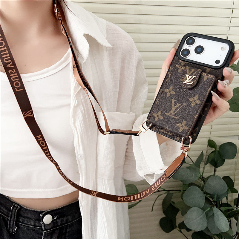 Luxury Card Holder iPhone 17 Case with Crossbody Strap – Designer Phone Protection for iPhone 17 / 16 / 15 / 14