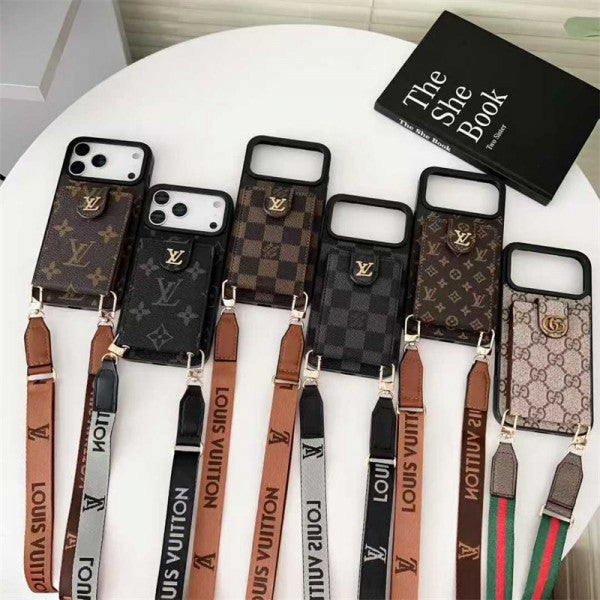 Luxury Card Holder iPhone 17 Case with Crossbody Strap – Designer Phone Protection for iPhone 17 / 16 / 15 / 14