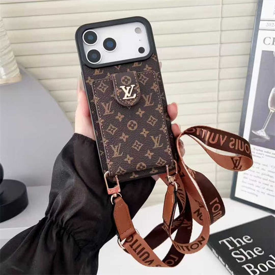 Luxury Card Holder iPhone 17 Case with Crossbody Strap – Designer Phone Protection for iPhone 17 / 16 / 15 / 14