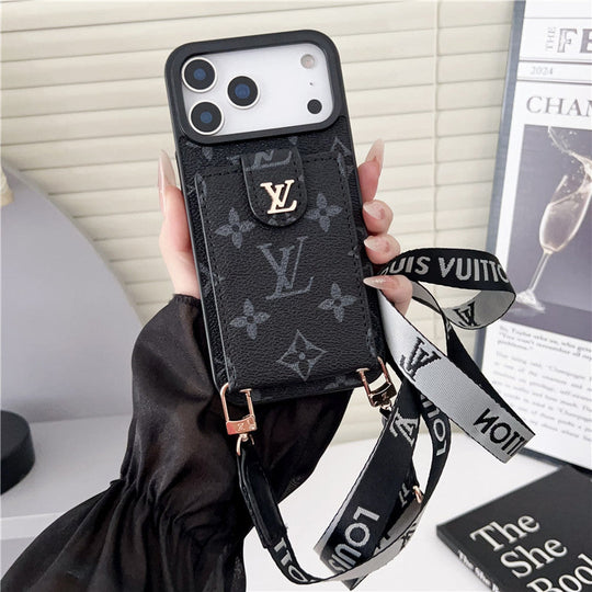 Luxury Card Holder iPhone 17 Case with Crossbody Strap – Designer Phone Protection for iPhone 17 / 16 / 15 / 14