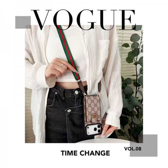 Luxury Card Holder iPhone 17 Case with Crossbody Strap – Designer Phone Protection for iPhone 17 / 16 / 15 / 14