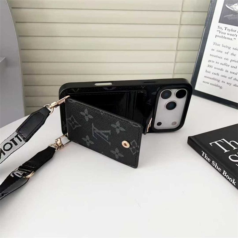 Luxury Card Holder iPhone 17 Case with Crossbody Strap – Designer Phone Protection for iPhone 17 / 16 / 15 / 14