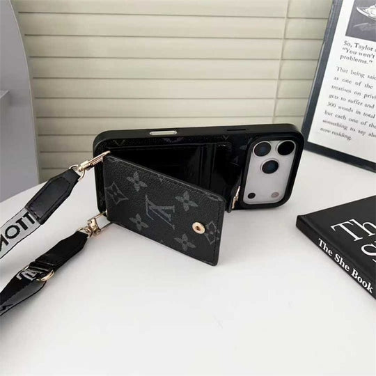 Luxury Card Holder iPhone 17 Case with Crossbody Strap – Designer Phone Protection for iPhone 17 / 16 / 15 / 14