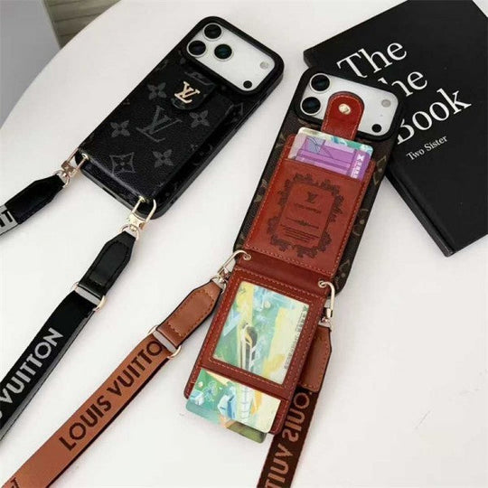 Luxury Card Holder iPhone 17 Case with Crossbody Strap – Designer Phone Protection for iPhone 17 / 16 / 15 / 14