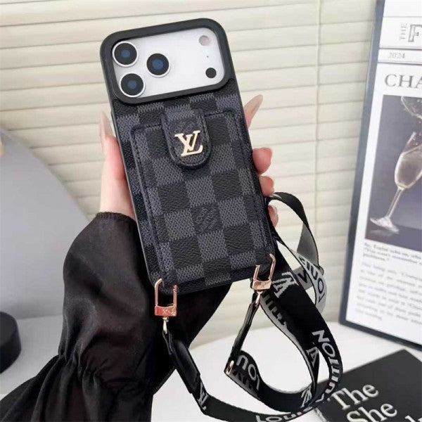 Luxury Card Holder iPhone 17 Case with Crossbody Strap – Designer Phone Protection for iPhone 17 / 16 / 15 / 14