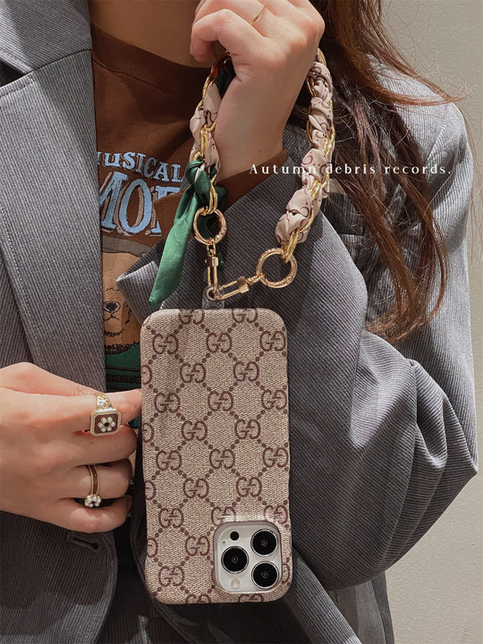 Luxury Canvas iPhone 17 Pro Case with Detachable Silk Scarf – Style Designer Cover