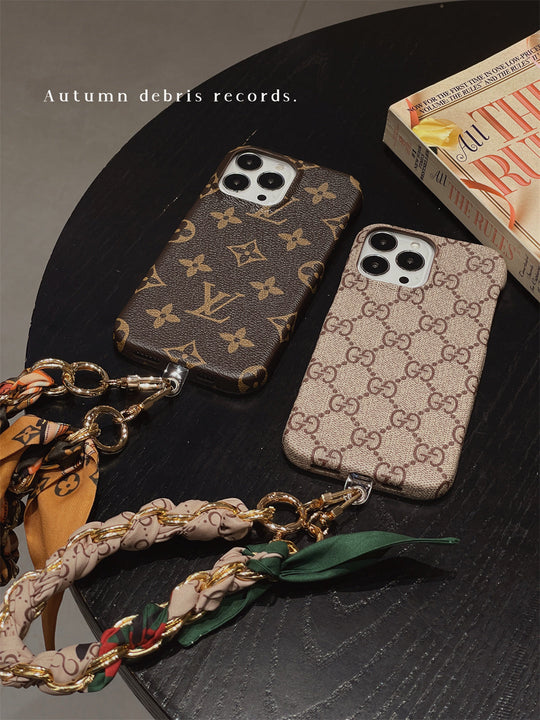 Luxury Canvas iPhone 17 Pro Case with Detachable Silk Scarf – Style Designer Cover