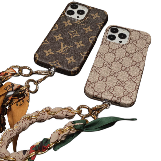 Luxury Canvas iPhone 17 Pro Case with Detachable Silk Scarf – Style Designer Cover
