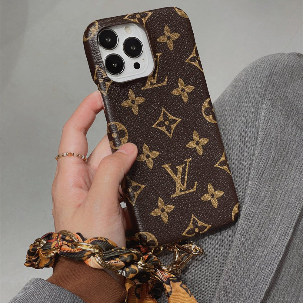 Luxury Canvas iPhone 17 Pro Case with Detachable Silk Scarf – Style Designer Cover