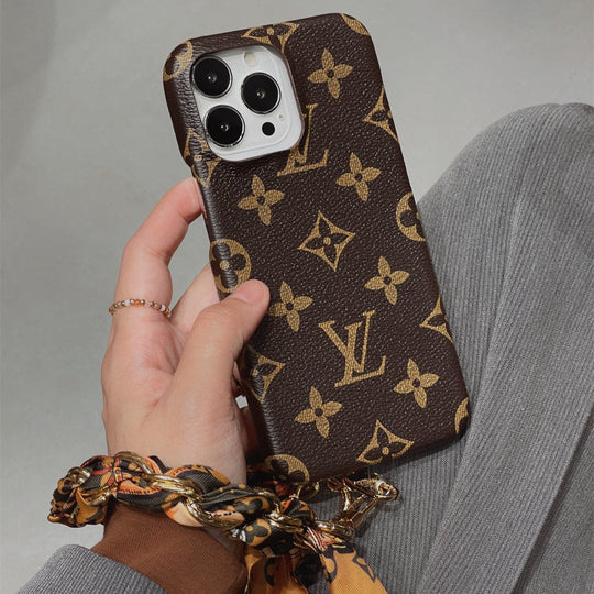 Luxury Canvas iPhone 17 Pro Case with Detachable Silk Scarf – Style Designer Cover