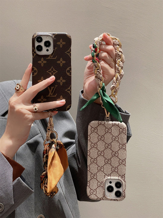 Luxury Canvas iPhone 17 Pro Case with Detachable Silk Scarf – Style Designer Cover