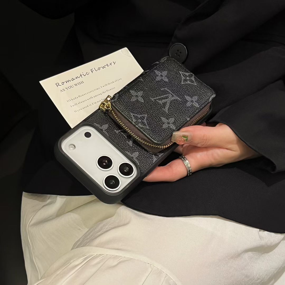 Canvas Crossbody Card Holder Case – Luxury iPhone 17 Pro Designer Cover