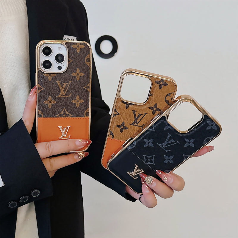 Luxury Monogram iPhone Case – Designer Card Holder Crossbody Cover for iPhone 17 Pro Max / 16 / 15 / 14