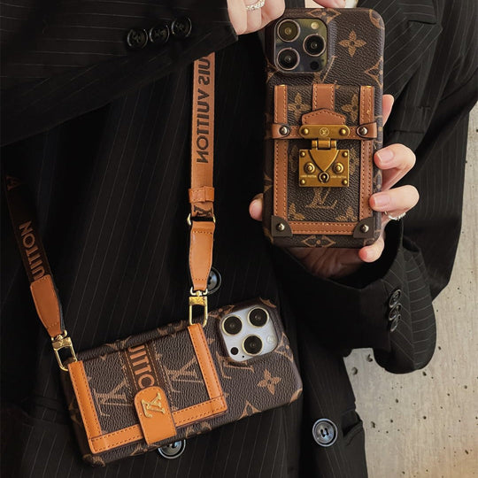 Monogram Canvas Crossbody Wallet Case – Luxury iPhone 17 Pro Max Designer Cover