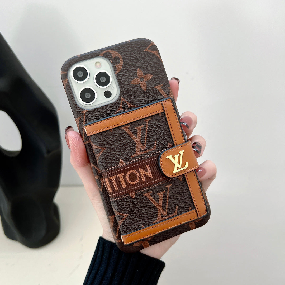 Luxury-Inspired Protective Cover for iPhone 17 Pro Max | Embroidered Wallet Card Holder Phone Case