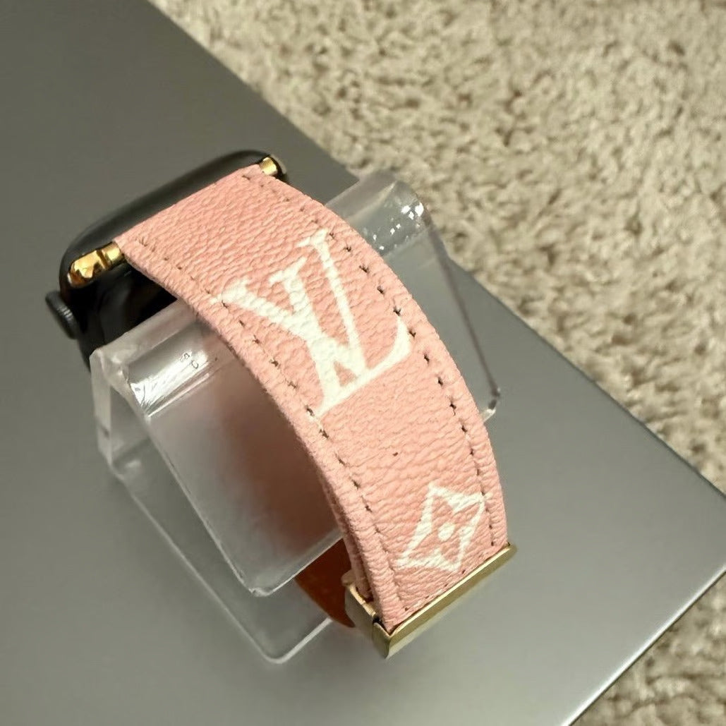PINK LEATHER CANVAS LUXURY APPLE WATCH STRAP