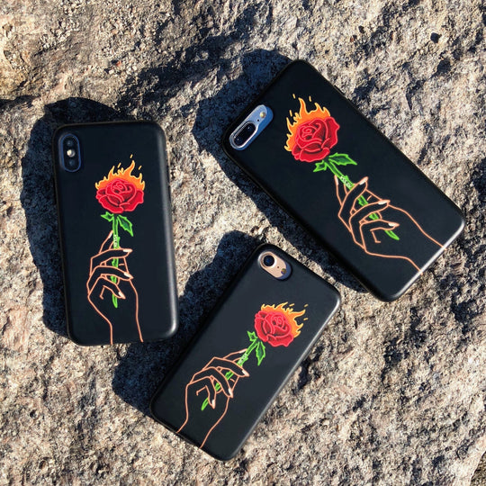 Neon Rose iPhone Case by Nessa iPhone Case – Cute Aesthetic Phone Cover