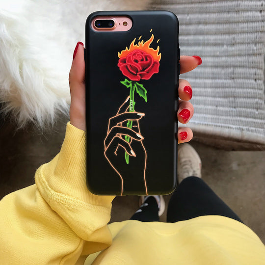 Neon Rose iPhone Case by Nessa iPhone Case – Cute Aesthetic Phone Cover
