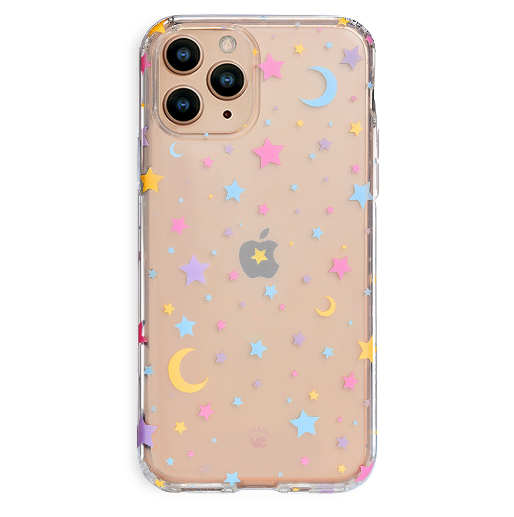 Pastel Starry Night Clear iPhone Case – Chic Designer-Style Phone Cover