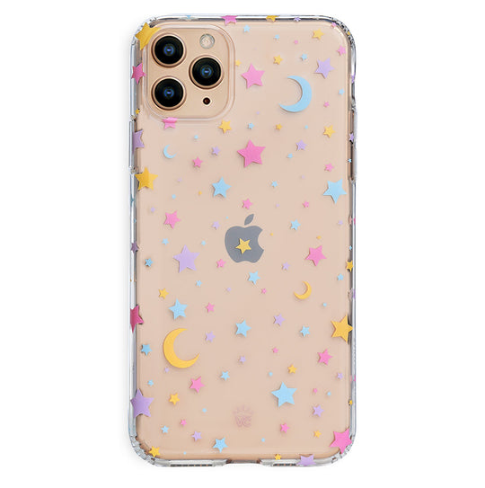 Pastel Starry Night Clear iPhone Case – Chic Designer-Style Phone Cover
