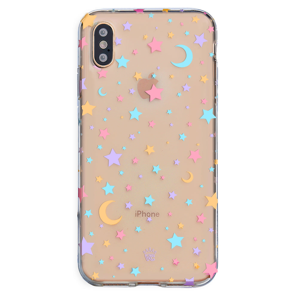 Pastel Starry Night Clear iPhone Case – Chic Designer-Style Phone Cover