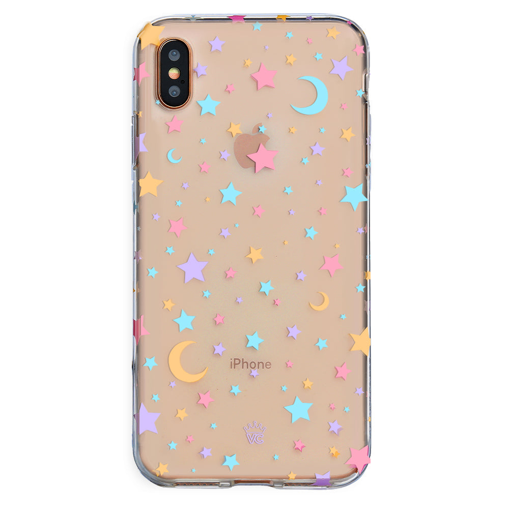 Pastel Starry Night Clear iPhone Case – Chic Designer-Style Phone Cover