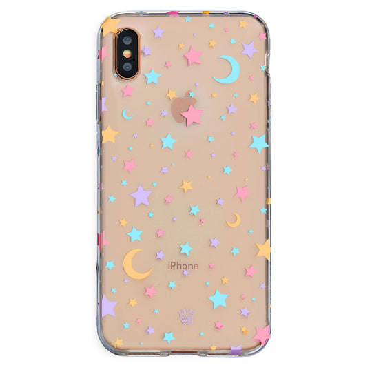 Pastel Starry Night Clear iPhone Case – Chic Designer-Style Phone Cover