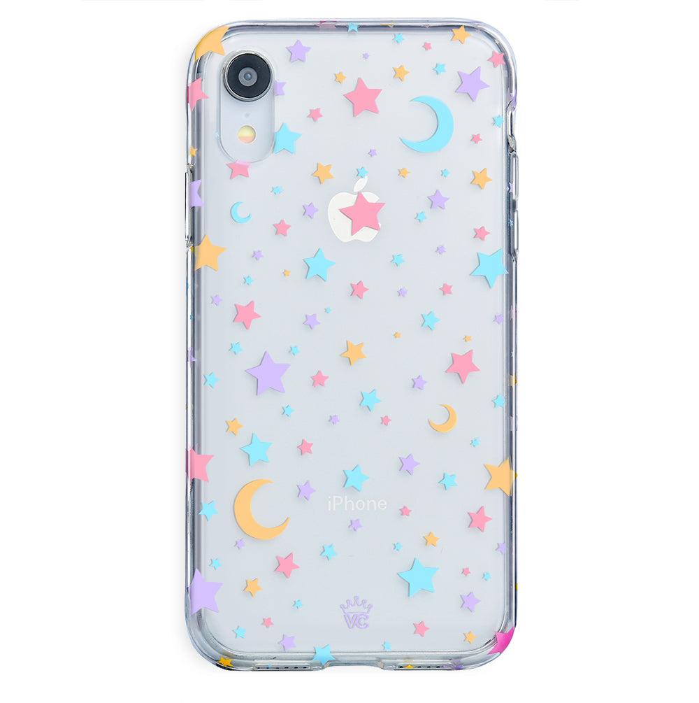 Pastel Starry Night Clear iPhone Case – Chic Designer-Style Phone Cover