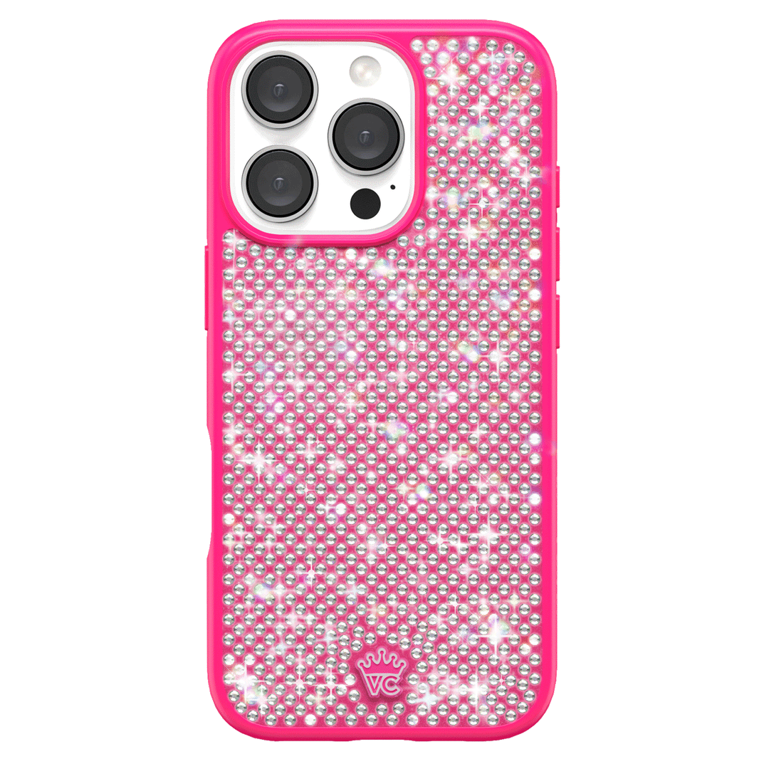 Hot Pink Caviar Crystals iPhone Case – Chic Designer-Style Phone Cover