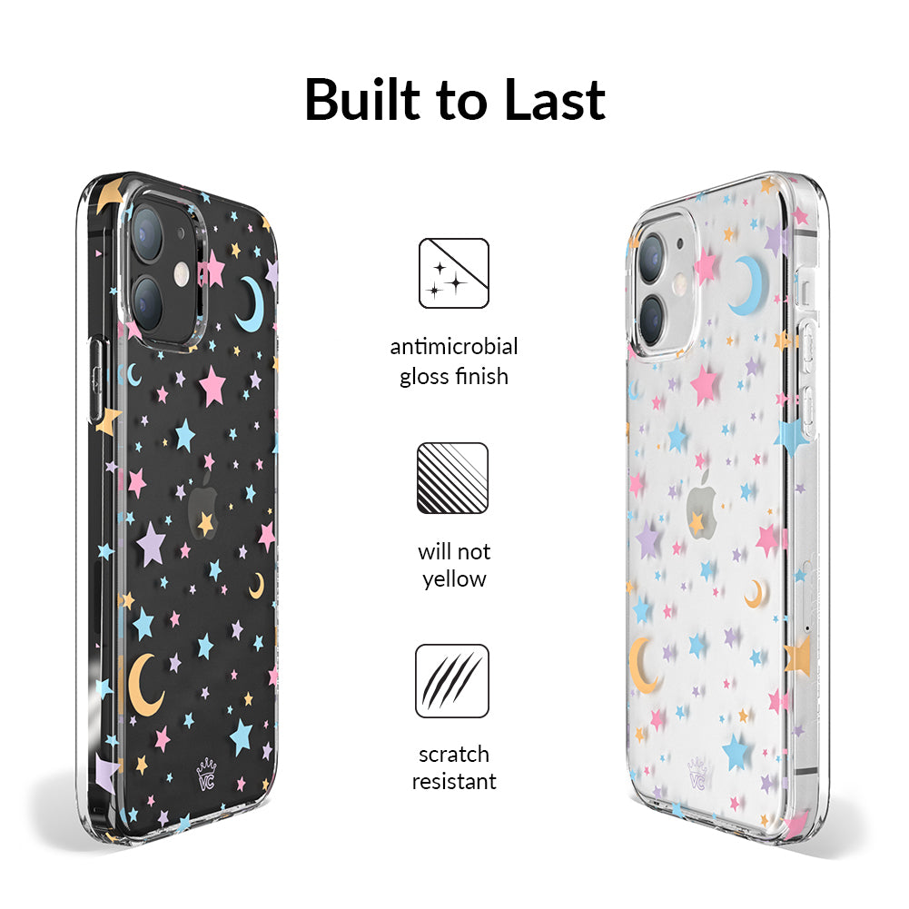 Pastel Starry Night Clear iPhone Case – Chic Designer-Style Phone Cover