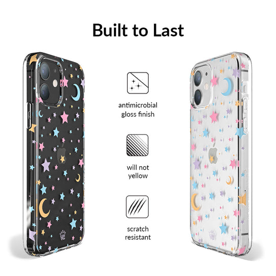 Pastel Starry Night Clear iPhone Case – Chic Designer-Style Phone Cover