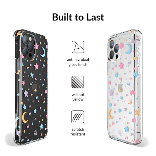 Pastel Starry Night Clear iPhone Case – Chic Designer-Style Phone Cover