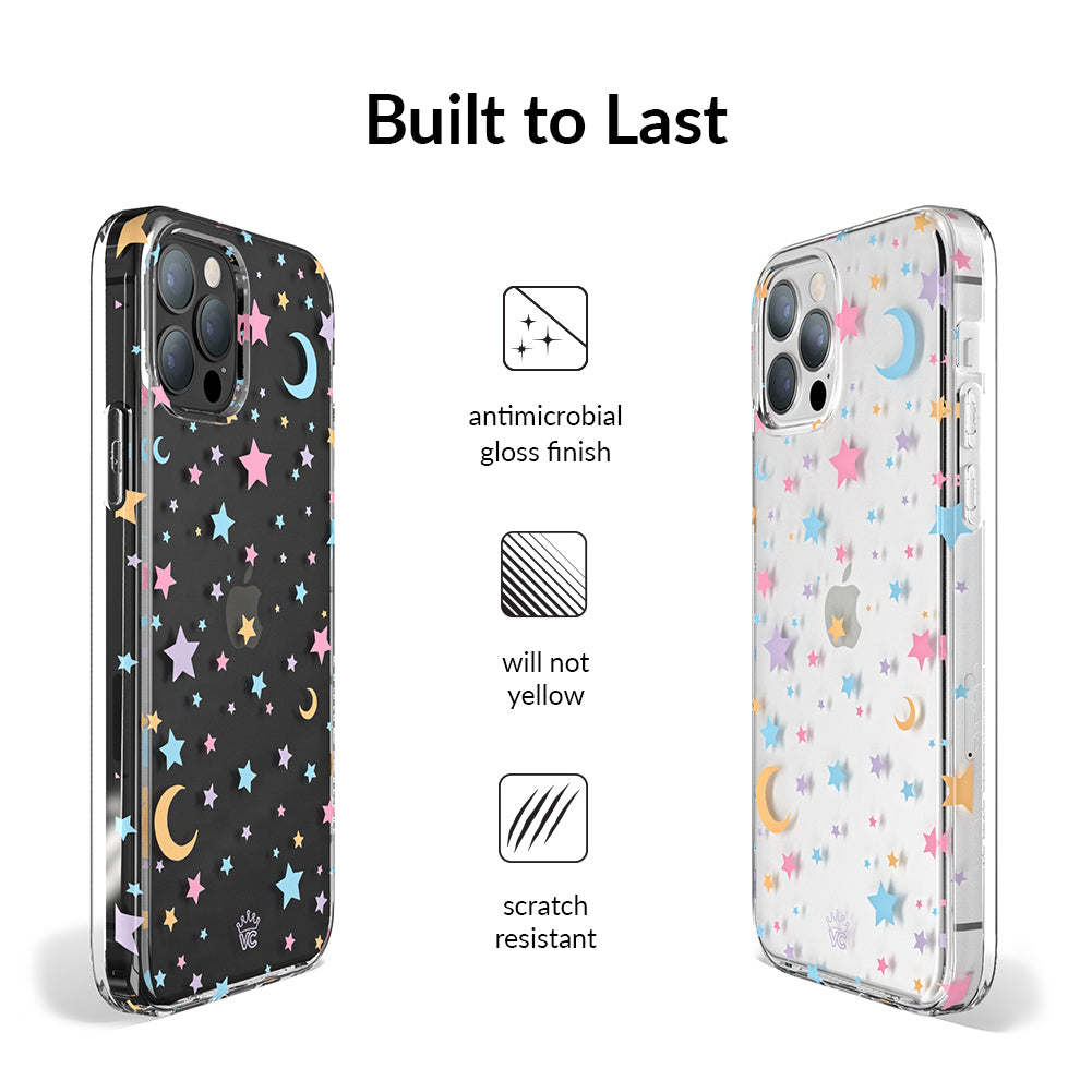 Pastel Starry Night Clear iPhone Case – Chic Designer-Style Phone Cover