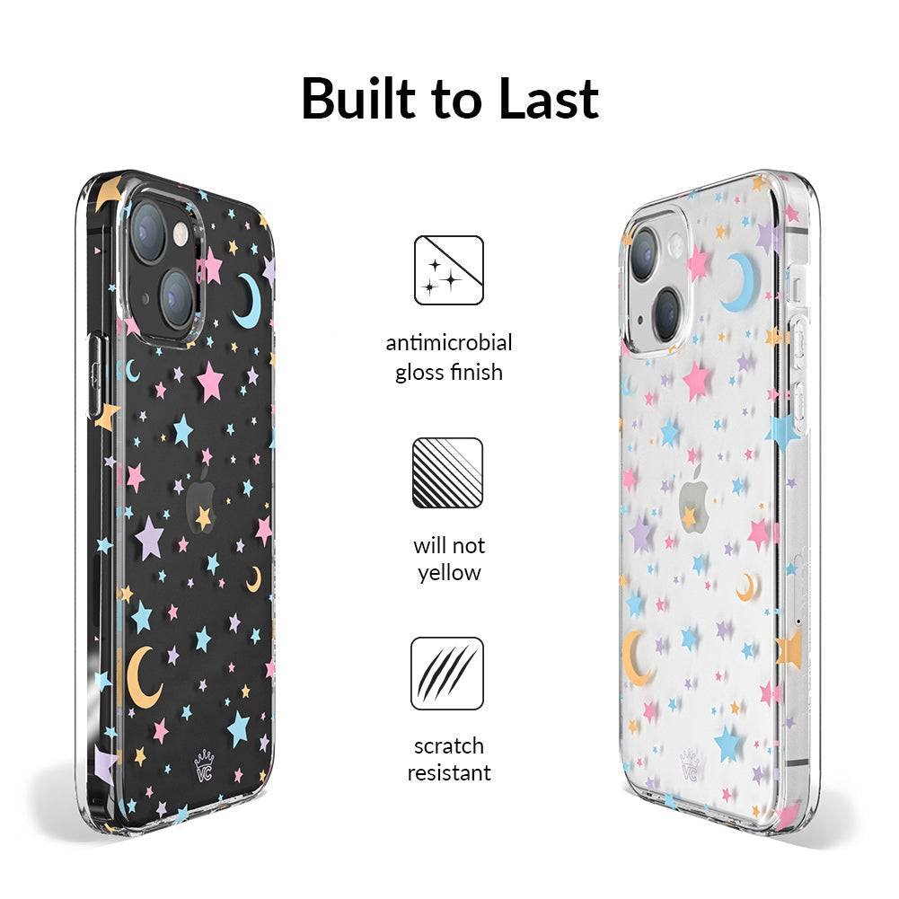 Pastel Starry Night Clear iPhone Case – Chic Designer-Style Phone Cover