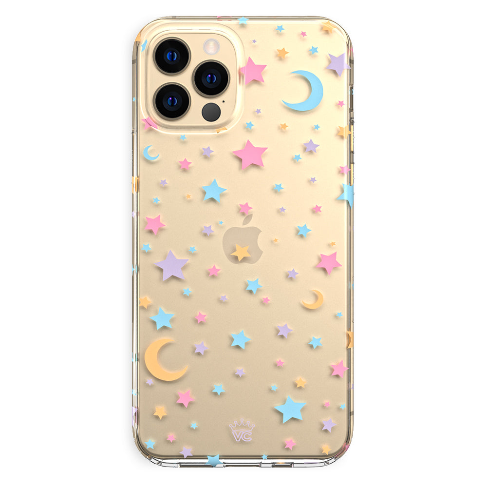 Pastel Starry Night Clear iPhone Case – Chic Designer-Style Phone Cover