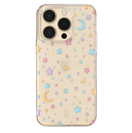 Pastel Starry Night Clear iPhone Case – Chic Designer-Style Phone Cover